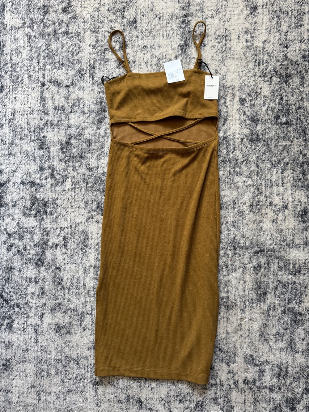 Forever 21 Mustard Cutout Midi Dress with Crisscross Detail